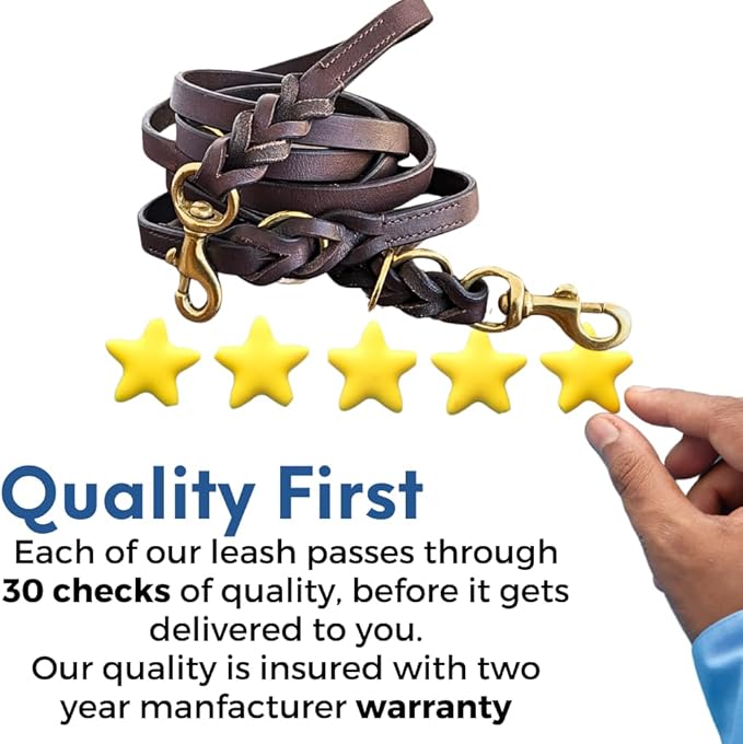 8 FT Multi-Function Leather Dog Leash, Genuine Leather Hands-Free Training Lead for Small Medium Large Dogs, Adjustable Long Leash for Walking, Hiking, Obedience Control (Dark Brown, 8 Ft)