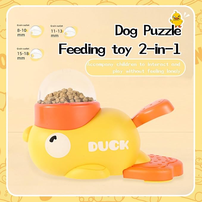 Duck Cat Treat Dispenser, 2-in-1 Interactive Toy & Slow Feeder, Adjustable Food Openings with Non-Slip Suction Base, Feeder Puzzle Toy for Dogs & Cats