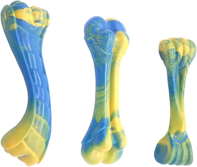 Consumable Corner - Dog Chew Toy - Bone-Shaped Toy - for Interactive Play, Teething & Training Durable Material - Safe for Small Dogs & Puppies - Blue-Yellow Swirl - Small