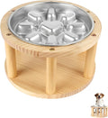 Vivifying Elevated Dog Bowl, Pine Wood Stand with Stainless Steel Slow Feeder, 5.9" Raised Dog Bowl for Small & Medium Dogs