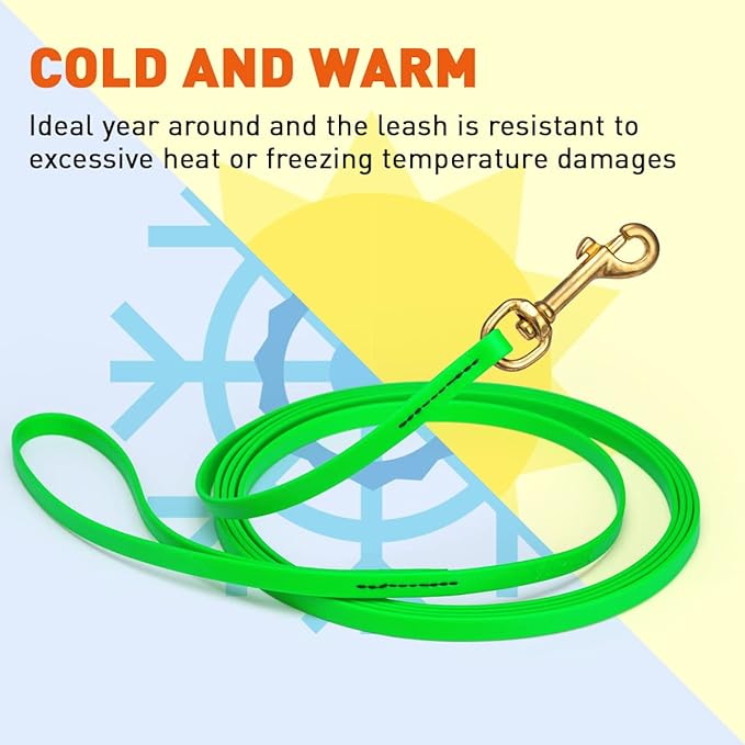 Viper K9 Biothane Working Dog Leash Waterproof Lead for Tracking Training Schutzhund Dog Sport & Search - Odor-Proof Long Line with Solid Brass Snap for Puppy Medium Large 3/8" x 33ft Tropical Green