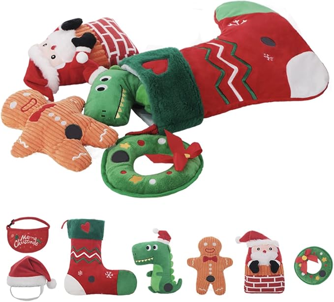 Laifug Christmas Dog Toys, containing rustling Paper Pieces to Attract Pets, Interactive Plush chew Toys Suitable for Small, Medium and Large Dogs, Relieving Canine Anxiety.