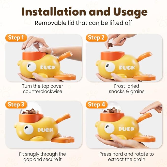 Dog Interactive Treat Dispenser, 2026 New Yellow Duck Cat Treat Dispenser, Interactive Dog Food Dispenser with Button, Dog Food Slow Treat Feeding Dispenser for Small & Large Cats Dogs (1)