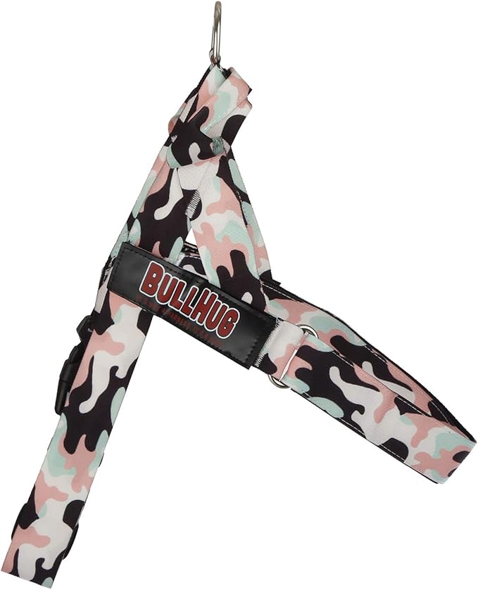 BULLHUG Adjustable Dog Harness– No Pull, No Choke – for English Bulldogs, French Bulldogs, Pugs & Broad-Chested Breeds – Easy, Safe Walks (Pink & Mint Camouflage, XL)