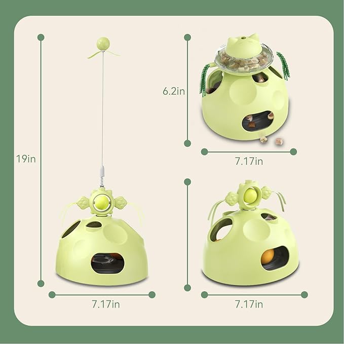Interactive Cat Toy for Indoor Cats, 4-in-1 Modular Design with Treats Puzzle Slow Feeder, Cat Teaser Wand, Ball Maze & Spinning Ball | Kitten Enrichment Toys for Indoor