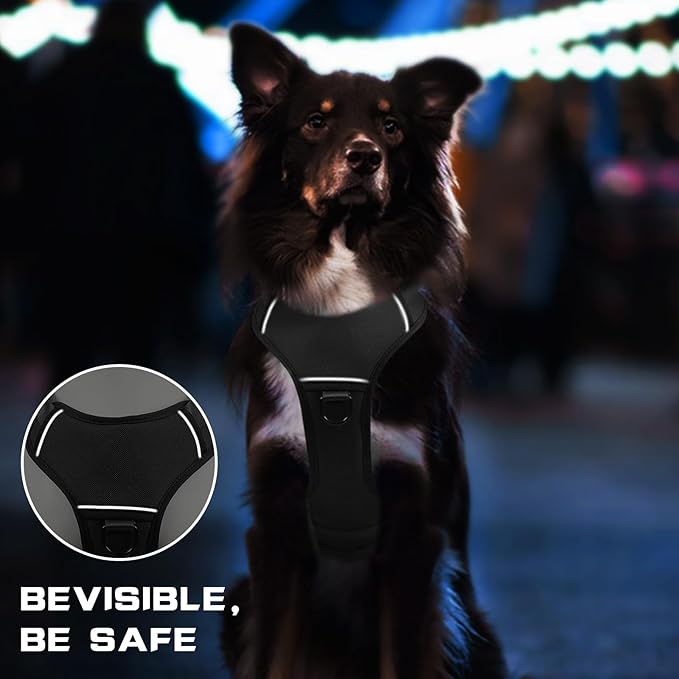Escape Proof Dog Harness,Soft Padded Full Body Pet Harness,No Pull Tactical Working MOLLE Vest with 4 Pet Patches,Service Dog Vest Harness for Large Dogs Walking Hiking Training