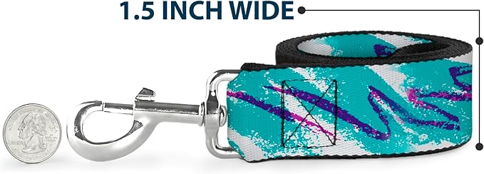 Buckle-Down Pet Leash, Dog Leash, Jazzy Wave Scribble White Teal Purple, 6 Feet Long 0.5 Inch Wide