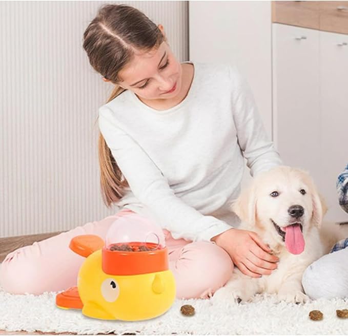 2026 New Dog Interactive Treat Dispenser Toy, Treat Dispensing Dog Toys, Cat Treat Dispenser, Promotes IQ Training and Entertainment Reduces Bloating Anti-Gulping Small Animal Bowls (Yellow+White)