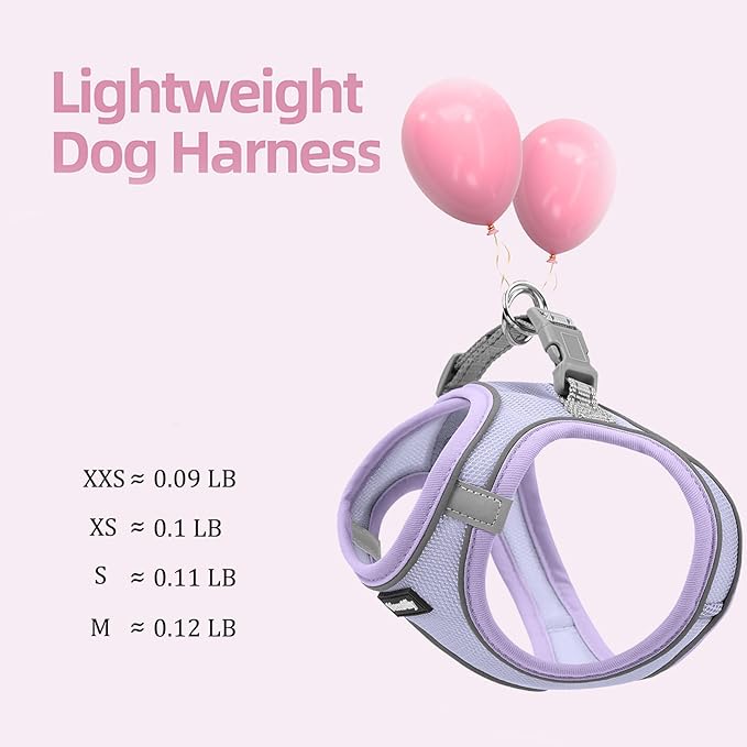Sparkly Dog Harness Small Sized and Leash Set for Small Dogs Cats,Purple S Puppy Harness, Step in Soft Dog Reflective Vest, Breathable Mesh Pet Harness. (Purple, S)