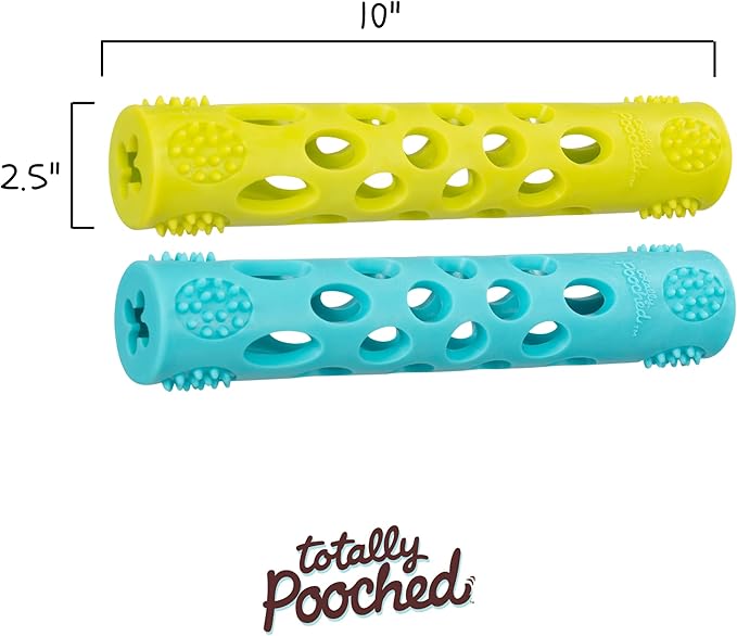 Messy Mutts Totally Pooched Huff'n Puff Stick | 10” x 2” TPR Puzzle Stick for Dogs | 2-in-1 Interactive Toy and Tooth Cleaner | Teal