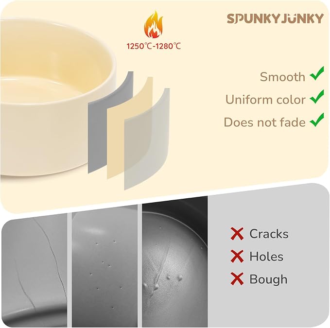 SPUNKYJUNKY 13.5OZ Ceramic Dog and Cat Bowl, Modern Cute Weighted Food Water Bowl for Replacement Beige (1 Pack)