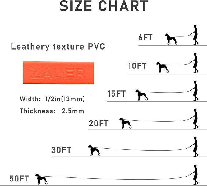 ZALER Long Dog Leash Waterproof Training Leashes 50ft 30ft 20ft 15ft 10ft 6ft, Odor Proof Recall Long Line Lead with Aviation Aluminum Carabiner Clip for Small, Medium, Large Dogs (20FT, Orange)