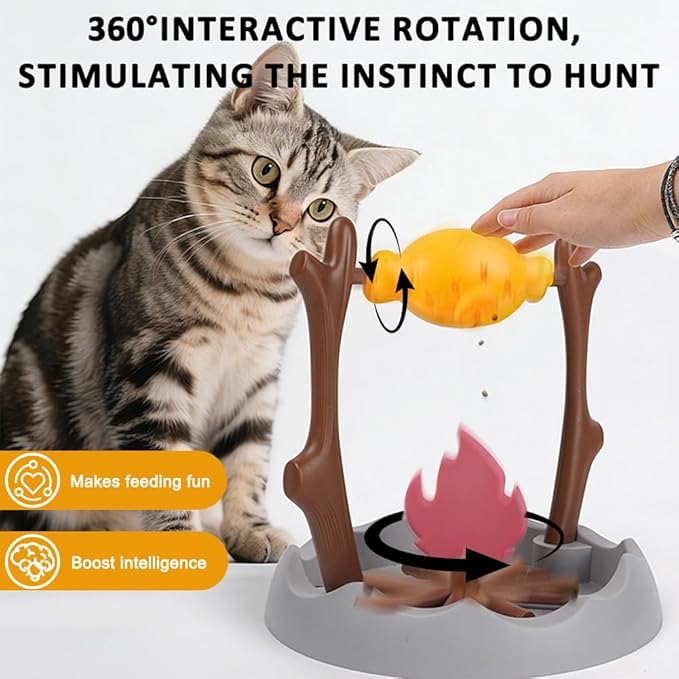 SZEE Cat Puzzle Feeder Toy, Cat Treat Dispenser Puzzle for Slower Eating Training, Keeps Pets Busy & Prevents Overeating, Includes Small Interactive Toys to Boost Appeal (Campfire-Roast Shape)