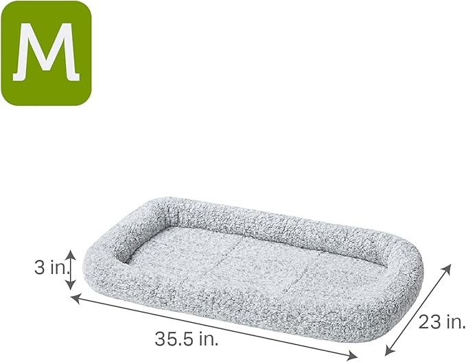 Friends Forever Bolster Dog Crate Mat 36 Inch, Washable Dog Crate Bed, Sherpa Fleece, Nova Grey