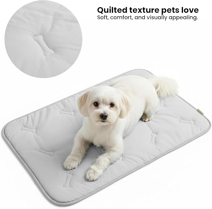 Pet Cooling Mat, 35" x 23" Self-Cooling Pad for Dogs or Cats, Soft Breathable, Pet-Safe, Portable & Durable Pet Mat for Crate, Trunk, Camping, Outdoors, Machine Washable, Light Gray