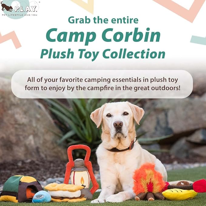 P.L.A.Y. Cute Plush Dog Toys - Camping, Outdoor Themed Durable Squeaker Chew Toy, Great for Puppies & Small, Medium, Large Dogs - Machine Washable, Recycled Materials (Camp Corbin Pack Leader Lantern)