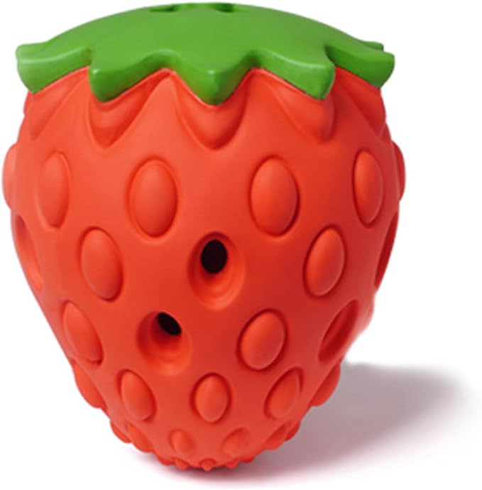 Dog Puzzle Toy, Interactive Dog Treat Dispenser, Soft Rubber Toys for Aggressive Chewers, Enrichment Toys for Teething, Strawberry