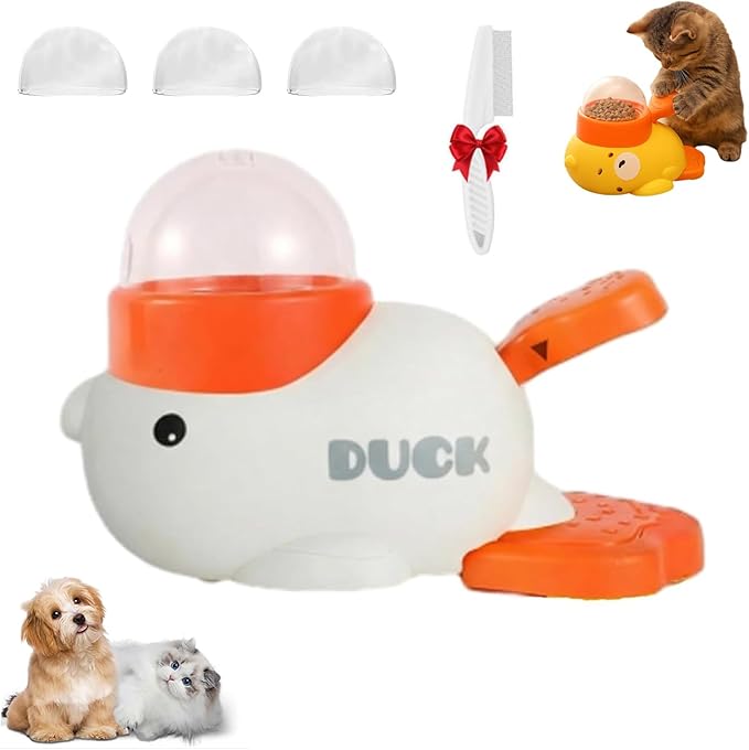 Dog Treat Dispenser Toy Interactive, Duck Cat Treat Dispenser, 2-in-1 Interactive Dogs Toys Food Puzzle Slow Feeder, Adjustable Slow Feeder for Dogs & Cats (White)