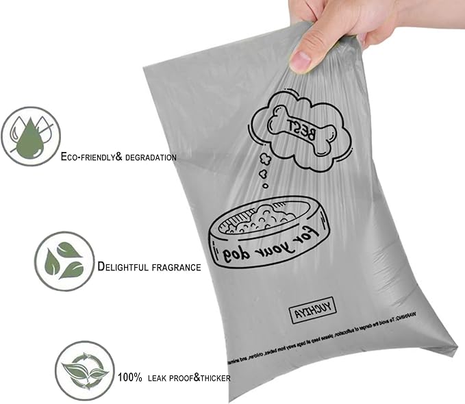 Dog Poop Bags Holder with LED Flashlight|Pet Waste Bags Dispenser for Leash|Doggie Potty Bags Container with Leak-proof Pet Trash Bags and Accessories (180 Bags, Grey)