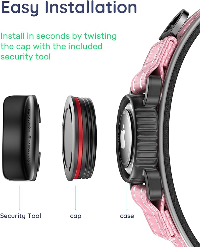 Upgrade Airtag Dog Collar,with IPX8 Waterproof AirTag Holder | Reflective Ultra-Durable | Soft Padded | Lock Buckle | Heavy Duty | Fit Small Medium Large Dogs（Pink，M(15"～19")）