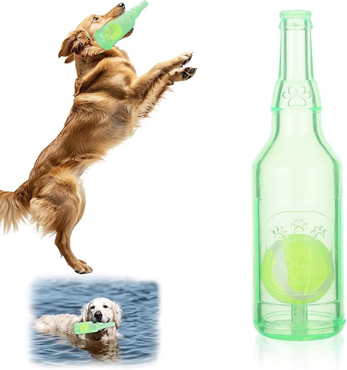 Green Water Bottle Dog Toy,Crunchnplay Bottle Toy for Dogs,Floating Dog Chew Toys,Squeaky Dog Toys for Aggressive Chewers,Dog Toy Water Bottle Cruncher,Interactive Dog Toys for Small Dogs Boredom