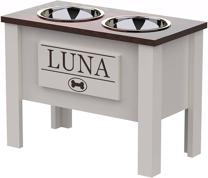 GTW Personalized Elevated Dog Bowl Stand for Large, Medium, Small, X-Small Dogs - Stainless Steel Food and Water Bowls - Raised Dog Dish (X-Large, Flag Design)