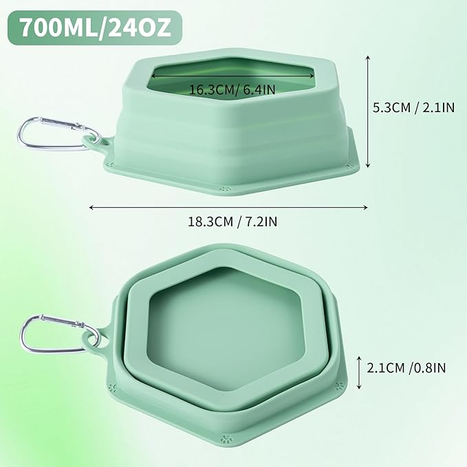 No Splash Dog Travel Bowls for Cars, Spill Proof Collapsible Dogs Water and Food Feeder Dispenser Integrated Molding Portable Cat Dish for Pet Vehicle Road Trips (Morandi Green)