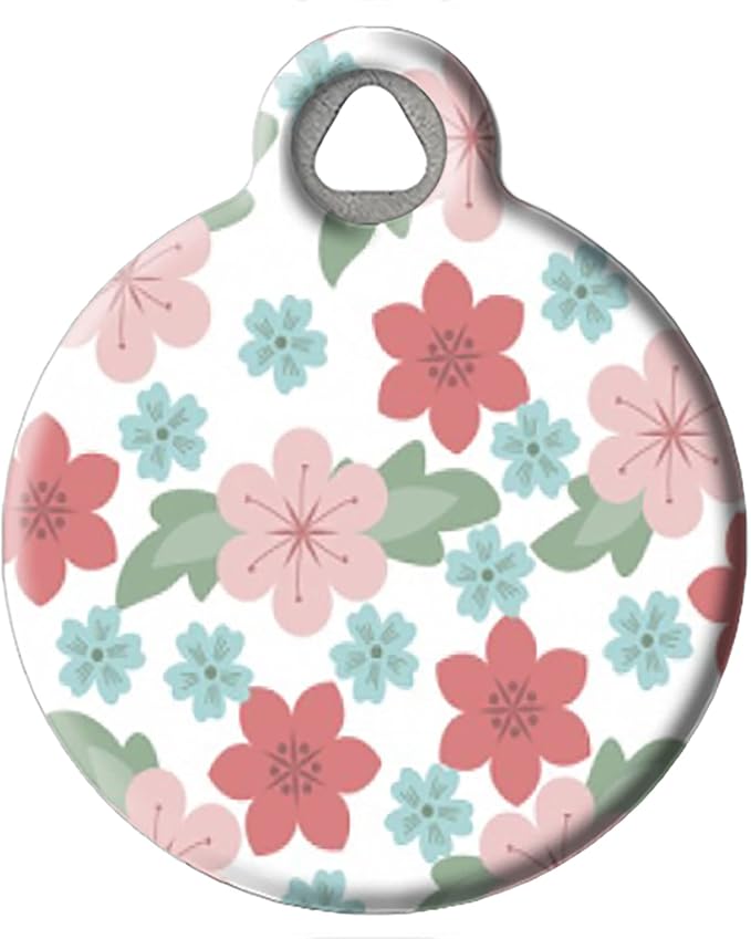 Dog Tag Art Summer Bloom Pet ID Tag for Dogs and Cats, Silent Polymer Coated Stainless Steel Nametag with Customized Identification Information - Small .875" Diameter