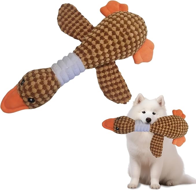Squeaky Dog Toys for Small, Medium, and Large Breeds, Stuffed Chew Dog Toys to Keep Them Busy, Brown Duck