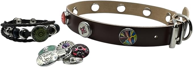Collar & Cuff Matching Dog Collar and Owner Cuff Set with Snap Charms (XL (18.5" - 22.5"), Brown (18mm Snaps))