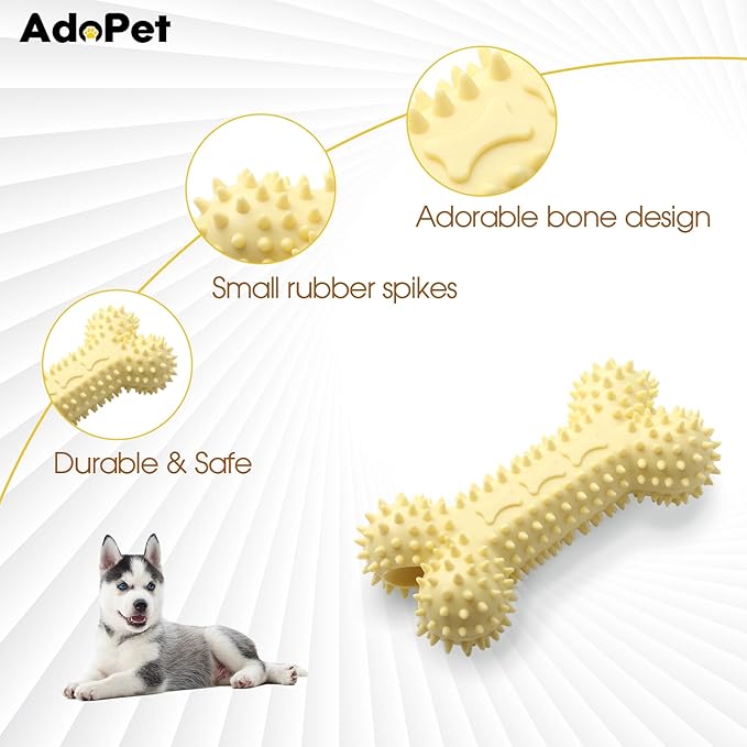 Dog Chew Toy Bone – Durable Rubber Teeth Cleaning Toy with Spikes, Interactive Molar Toy for Puppies & Small Dogs, Yellow