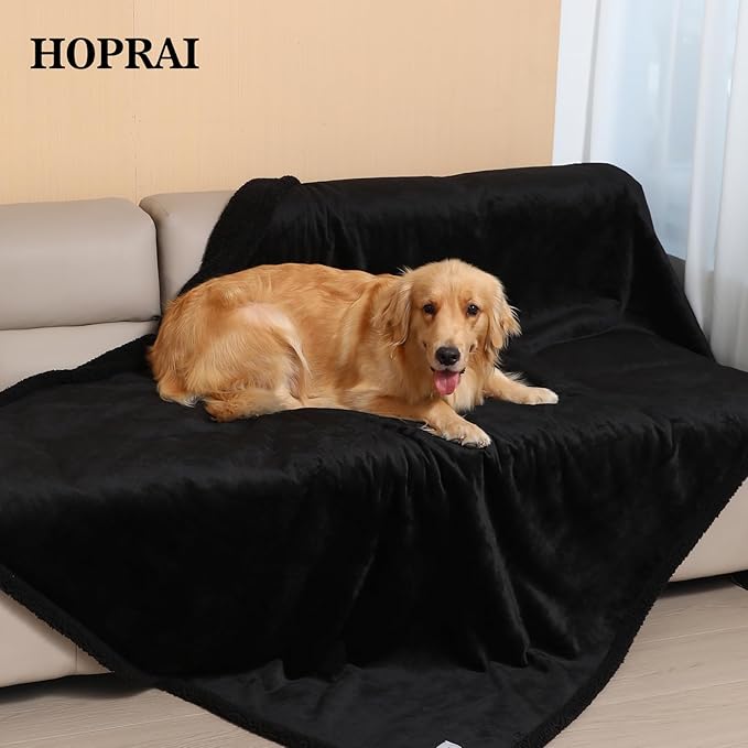 Waterproof Pet Blanket for Medium Large Dogs Washable Fluffy Thick Jacquard Shag Fleece Warm Sherpa Pet Blanket Cats Puppy Couch Protection (Black XXL85*85inches)