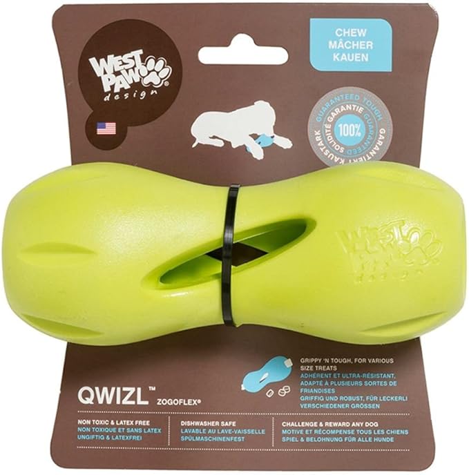 West Paw Zogoflex Qwizl Interactive Treat Dispensing Dog Puzzle Treat Toy for Dogs, Granny Smith, Large