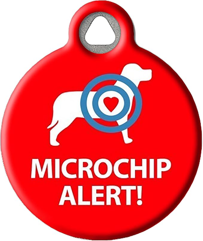 Dog Tag Art Microchip Alert Personalized Pet ID Tag for Dogs, Silent Polymer Coated Dog Tag with Personalized Identification Information - Large 1.25" Diameter