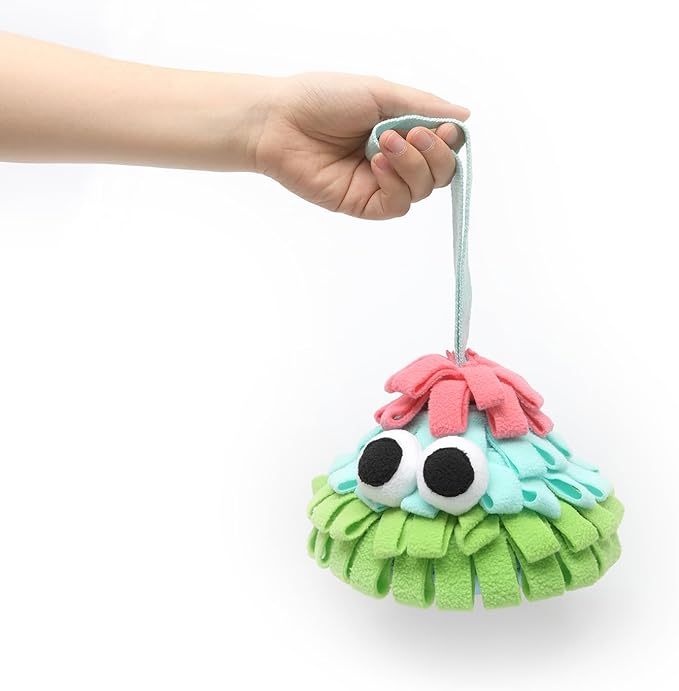 Squeaky Dog Snuffle Toy, Interactive Hide and Seek Food Puzzle for Boredom Relief, Slow Eating & Mental Enrichment, Monster Snuffle Ball for Small Dogs(Pink-Blue-Green)