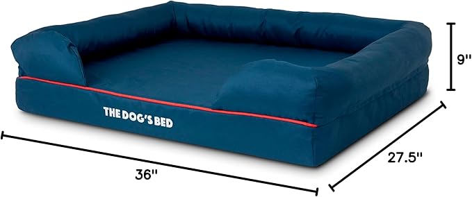 The Dog’s Bed Orthopedic Memory Foam Dog Bed with Bolsters, Oxford Fabric, Blue with Dark Red Trim, Large
