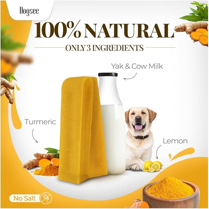 Dogsee Himalayan Yak Cheese Dog Chews with Turmeric/Curcumin (Medium - 6Chew) | Long Lasting | Anti-inflammatory | Fights Plaque and Tartar | Odorless Dog Treats