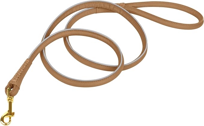 OOPSDOGGY Reflective Rolled Leather Dog Leash 6ft - Soft Training Lead for Small Medium Large Dogs Puppy - Heavy Duty Rope Puppies Leashes for Outdoor Walking Running (Brown, Small)