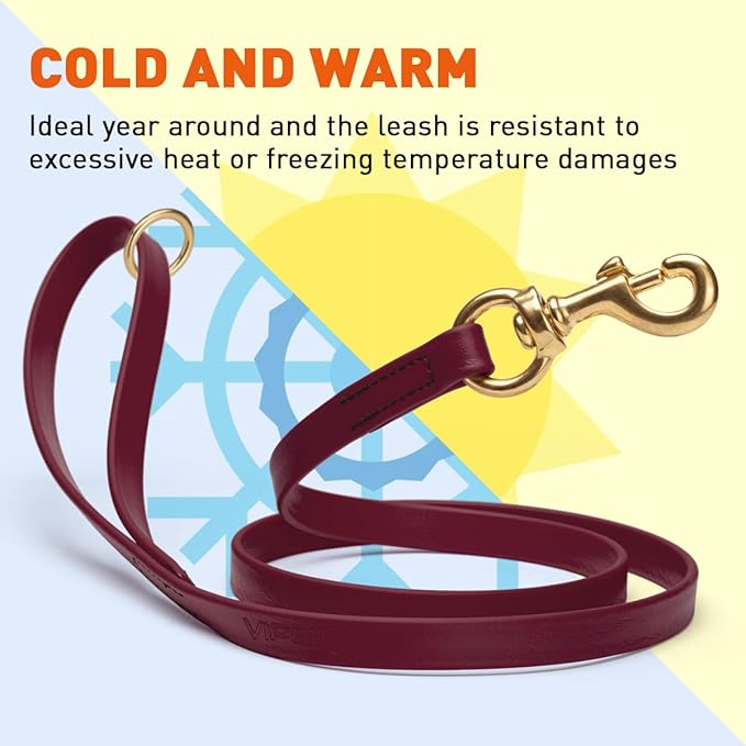 Viper Biothane K9 Working Dog Leash Waterproof Lead for Tracking Training Schutzhund Odor-Proof Long Line with Solid Brass Snap for Puppy Medium and Large Dogs 6ft, Merlot Burgundy