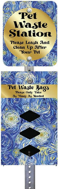 DISPENSE-ART™ collection "Starry Night" - Custom UV printed design on rust-proof aluminum 7' dog waste station with 400 dog waste roll bags