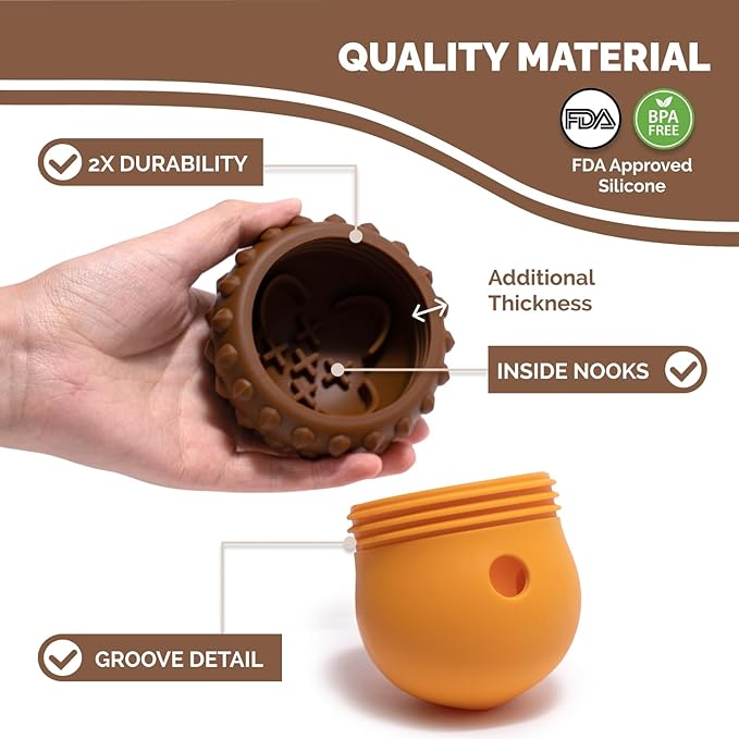 POPUPJOYS Interactive Treat Dispensing Dog Toys for Mental Stimulation & Healthy Eating | Enrichment Treat Toy with Detachable Lid for All Dog Sizes | Food-Grade Silicone, Dishwasher Safe (Brown)