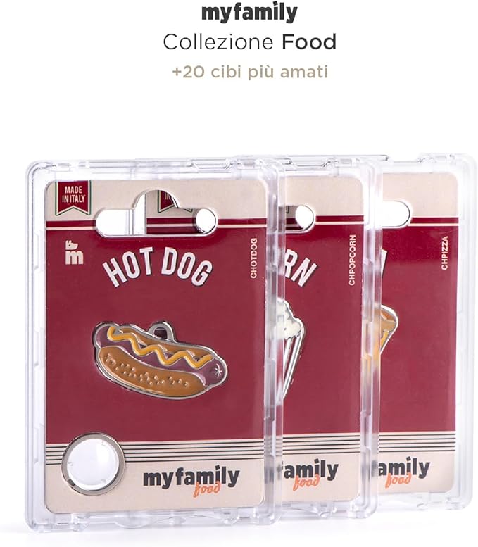 My Family Personalized Pet ID Tag Made in Italy, Pop Corn, Free Engraved Dog Tag, Hand Enameled Metal, Food Collection