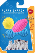Puppy Squeaky Chew Toy, Medium & Small Dogs, 3 Pack Combo for Chewers, Multifunctional Teeth Cleaning Massages Gums, 100% Non-Toxic Natural Rubber, Fun Sounds to Entertain, Dog Toys