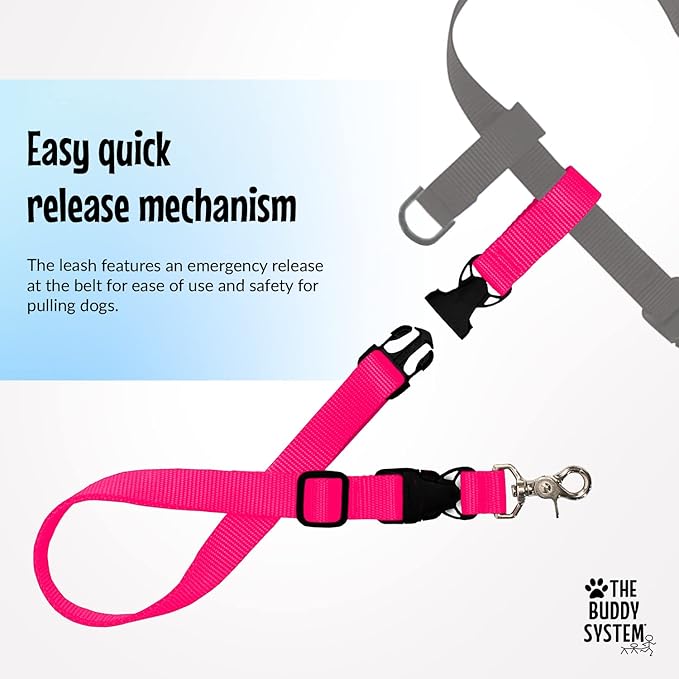 The Buddy System Hands Free Dog Leash, Adjustable Leash for Running, Jogging, Training and Service Dogs, Great for Small, Medium and Large Dogs, Made in USA (Pink, Regular Belt (22"- 40" Waist))