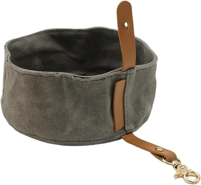 Canvas Dog Bowl, Travel Dog Food & Water Bowl, Pet Dish, Waxed Canvas(Gray)