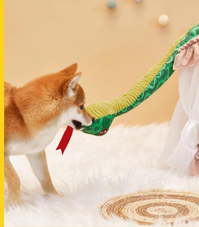Ibluelover Snake Squeaky Dog Toy Plush Snake Dog Toy 3 Squeakers Doggie Interactive Toys Durable Stuffed Animal Chew Toys for Small, Middle, Big Dogs