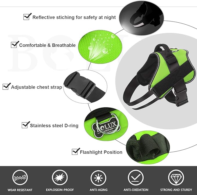 Bolux Dog Harness, No-Pull Reflective Dog Vest, Breathable Adjustable Pet Harness with Handle for Outdoor Walking - No More Pulling, Tugging or Choking (Green, S)