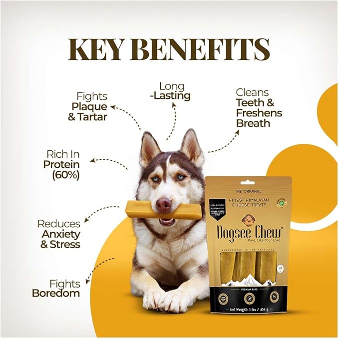 Dogsee Original Yak Cheese Himalayan Dog Chews 1lb (Large - 4 Bars) | 100% All Natural | Dog Treats Large Breed | Dog Chews Long Lasting for Aggressive Chewers | High Protein Dental Sticks