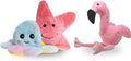 Flourish Pets 3 in 1 Multi-Layer Chew Toy for Active Dogs | Non-Toxic BPA Free Double Stitched Soft Fabric Exterior Dog Toys | Long-Lasting Dog Plush Toys - Small Flamingo/Octopus 3.5"