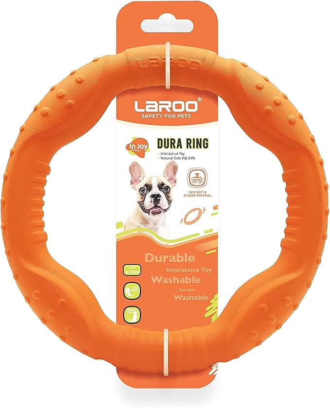 LaRoo Floatable Dog, Fetch Toy & Ring Tug Toy - Teething Relief, Catch, Water Fun, Pet Training Outdoor Durable Chew Toys for Small Medium Dogs (Orange)
